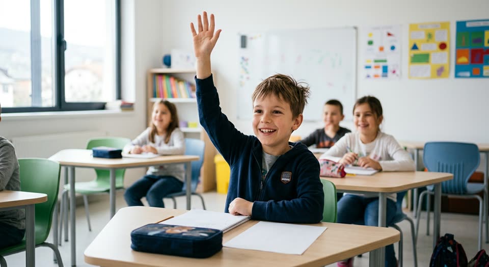 Djevojčica podigla ruku na kursu stranih jezika za djecu