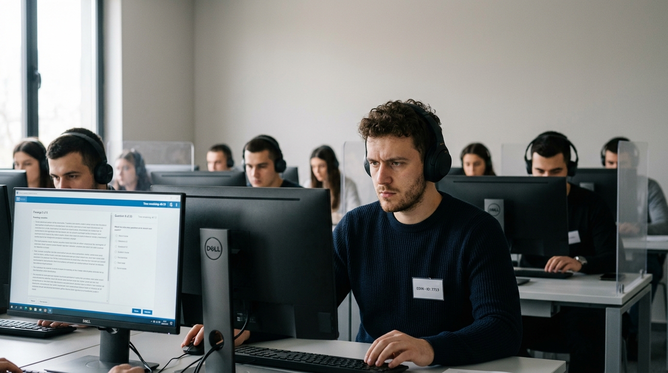 Polaznik polaže TOEFL test na kompjuteru u test centru
