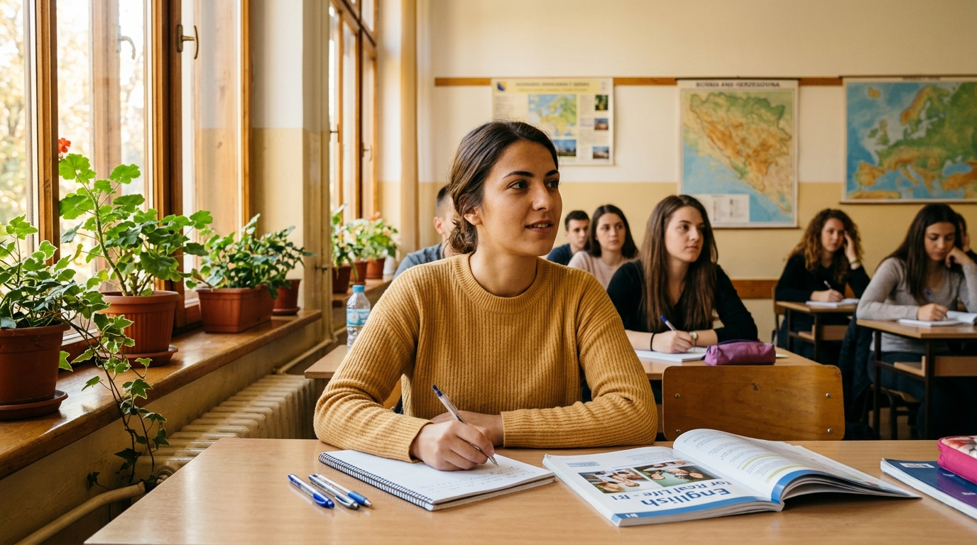 Studentica u toku TOEFL pripremnog kursa u ucionici